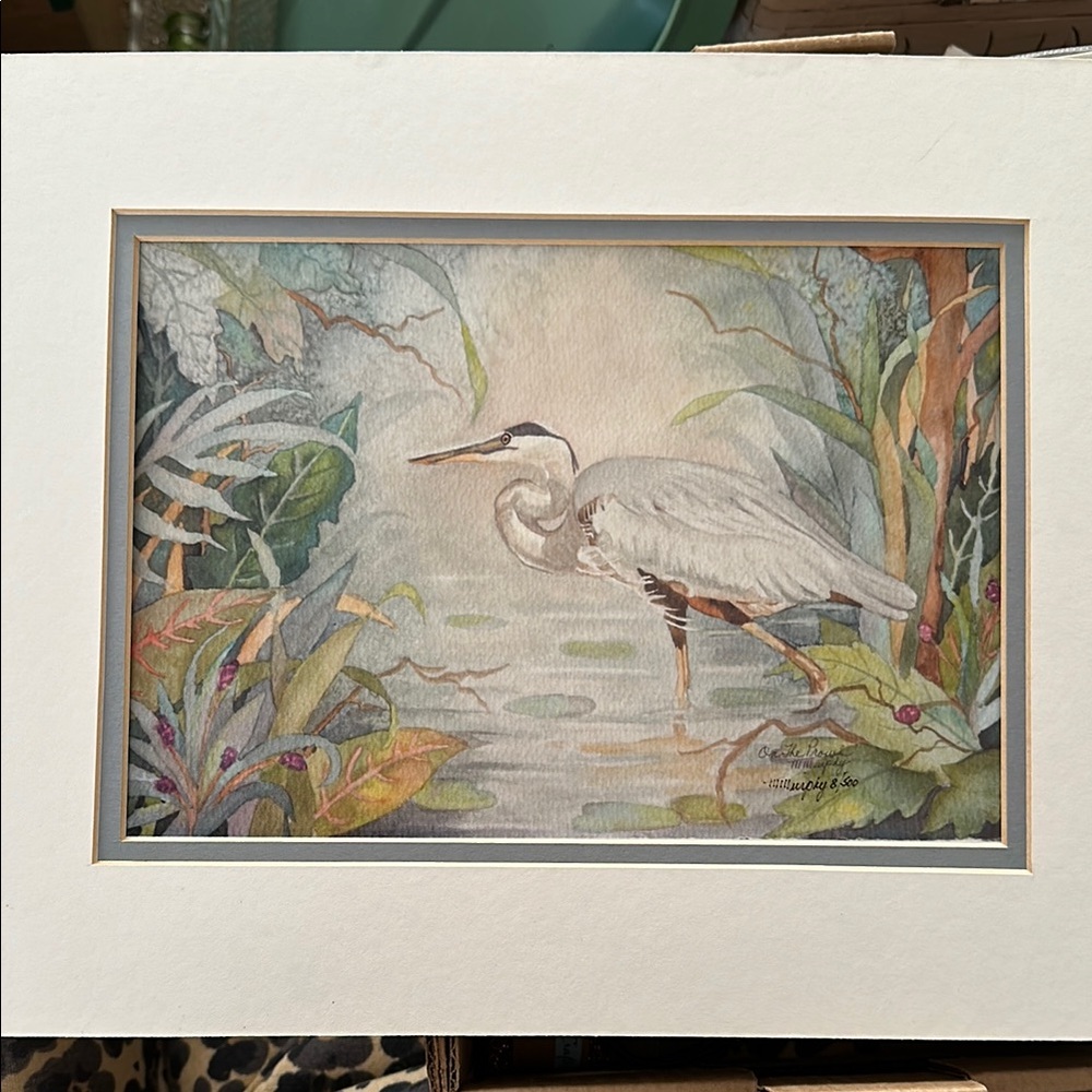 Tranquil Gray and Green Wetland double matted photograph